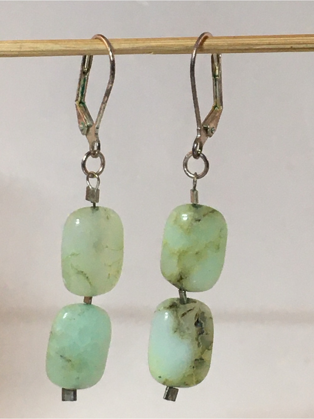 Handmade Pale Green Stone Drop Earrings